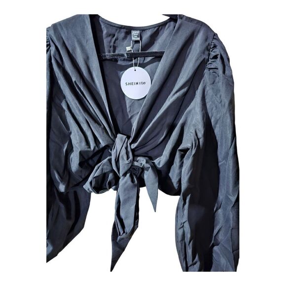 SHEIN VCAY Puff Sleeve Tie Front Crop Top - Size 3X - Picture 3 of 8